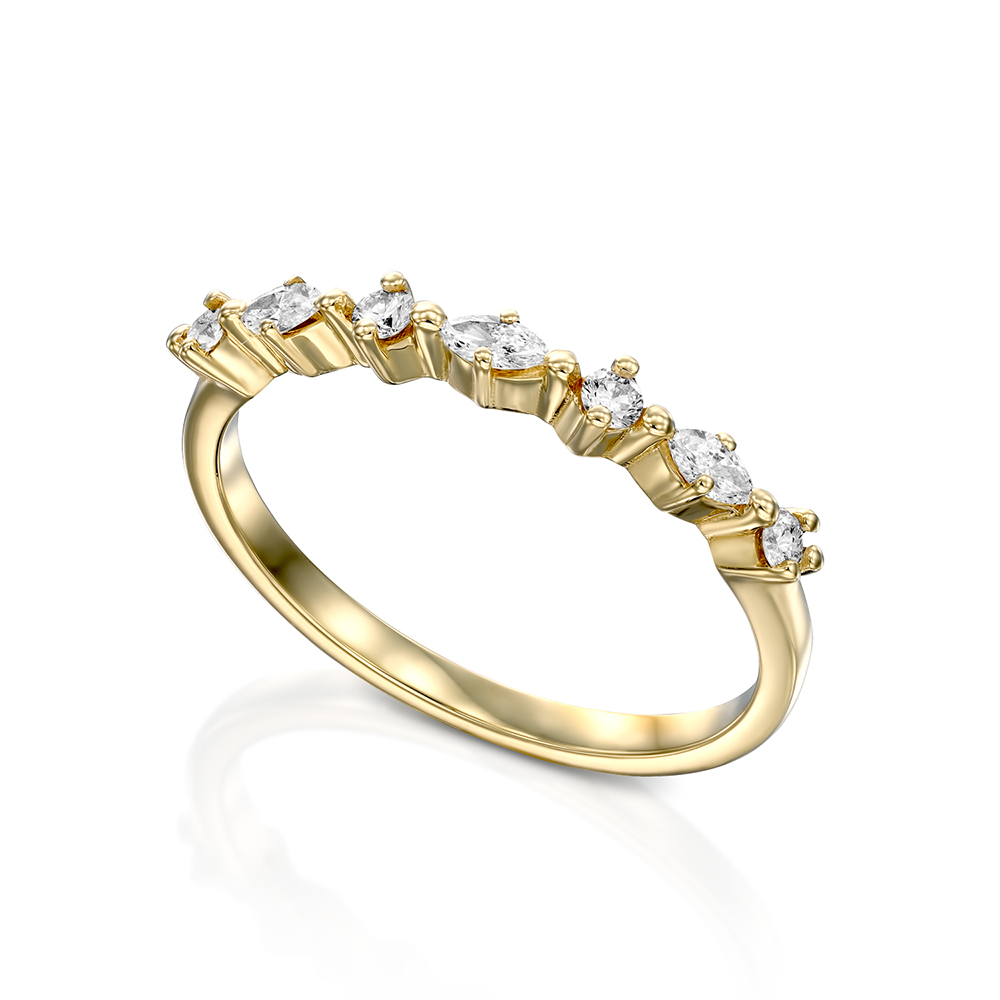 טבעת זהב עם יהלומים חצי איטרנטי בחיתוך מרקיזה ויהלומים עגולים