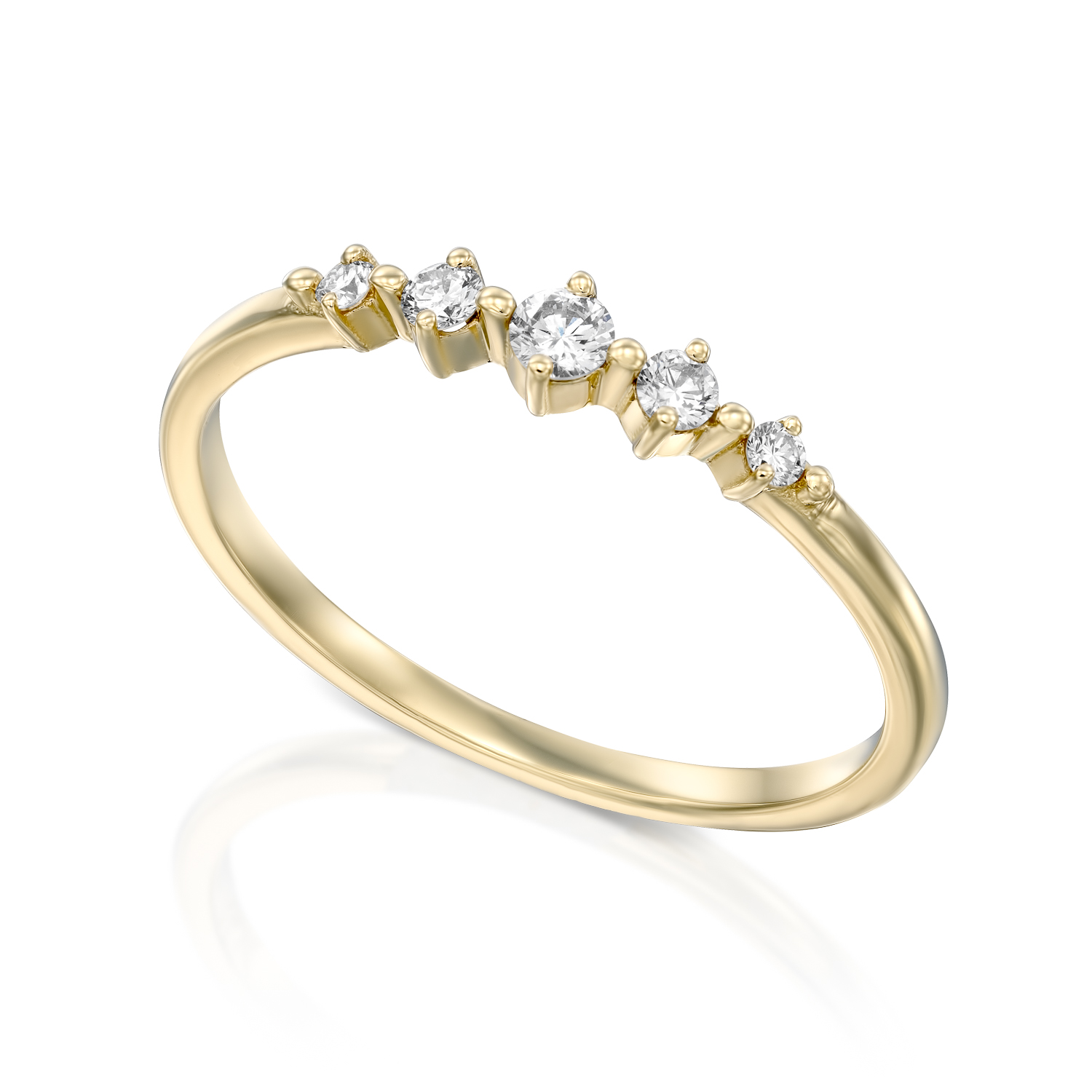 טבעת יהלומים עדינה משובצת 5 יהלומים בשיבוץ מיוחד