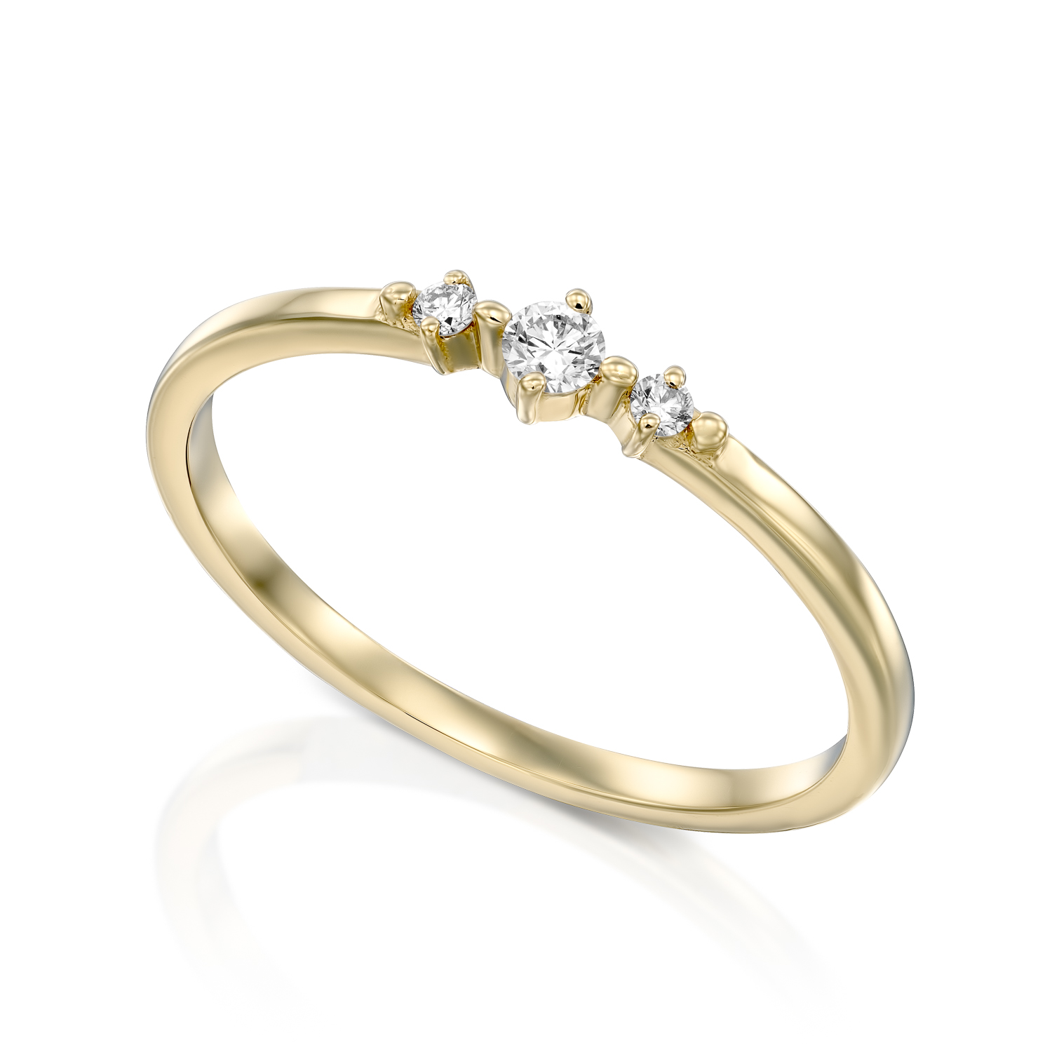 טבעת יהלומים עדינה משובצת 3 יהלומים בשיבוץ מיוחד