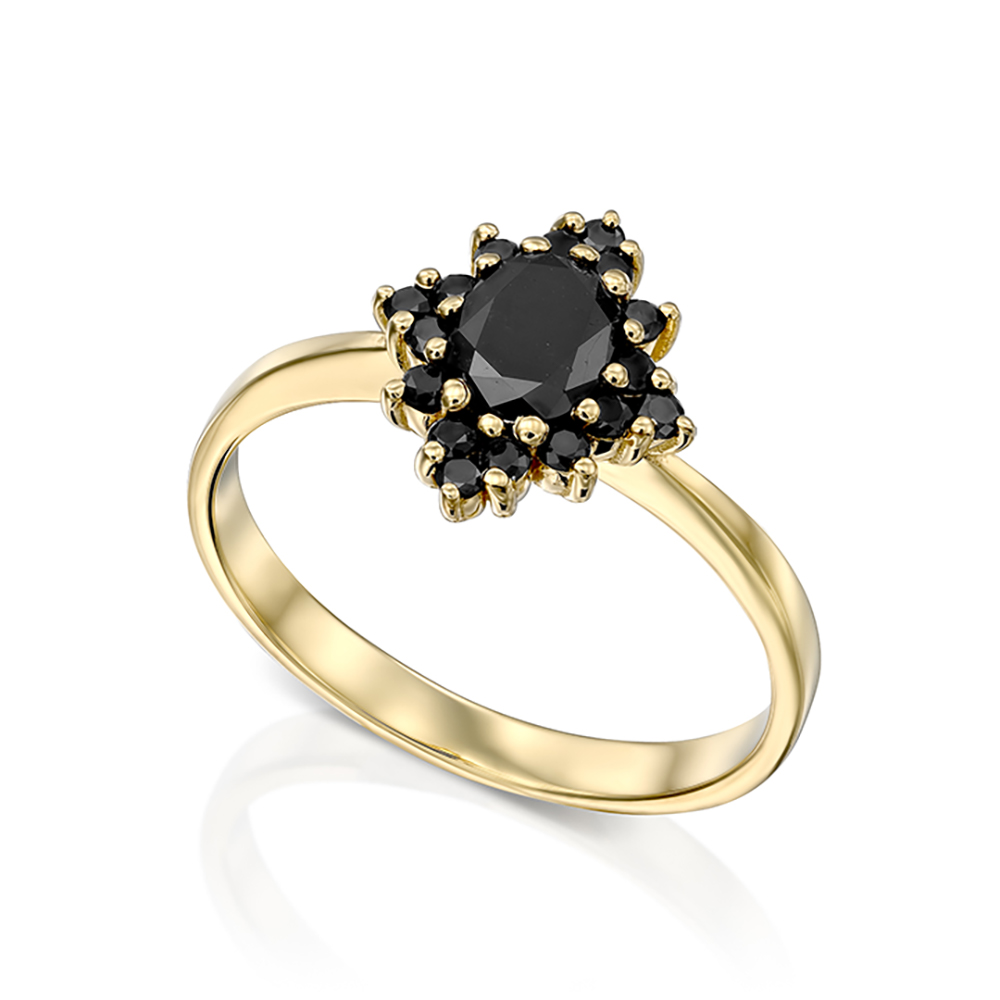 טבעת זהב בסגנון וינטאג' עם יהלומים שחורים