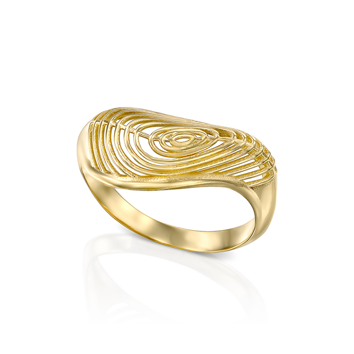 טבעת זהב אסימטרית מרשימה בצורה גל